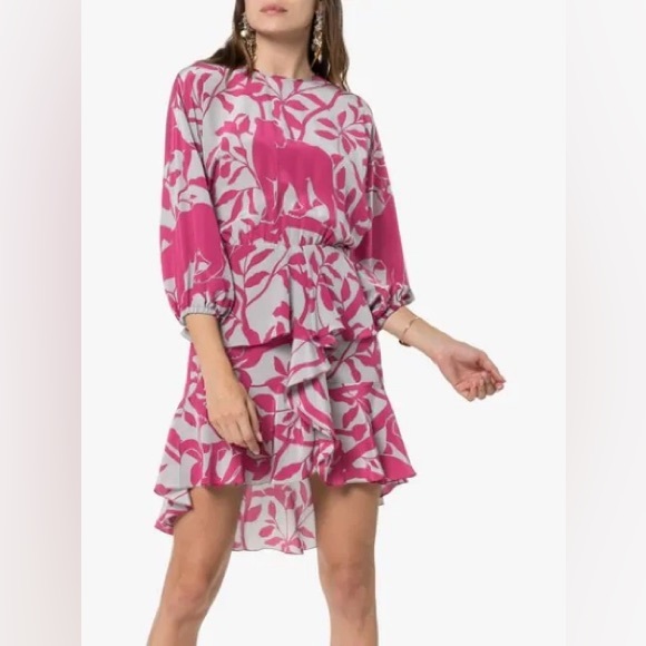 Johanna Ortiz Lady Marmalade 100% Silk Floral Mini Dress w/Sash & Flower Size 6 - Picture 4 of 16